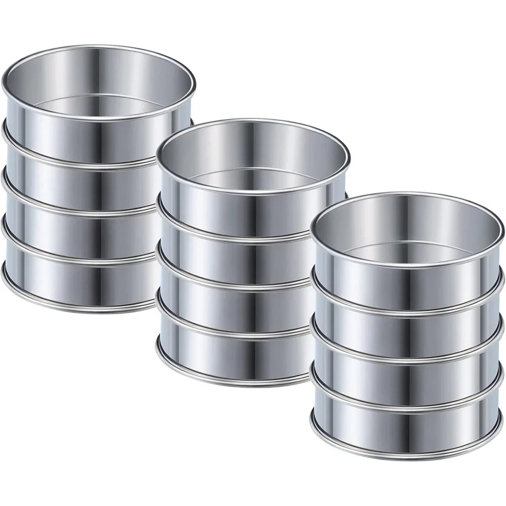 12packs Crumpet Rings Muffin Rings Stainless Steel Nonstick Metal Round Molds for Cake Cookie Cooking Baking Kitchen Tools