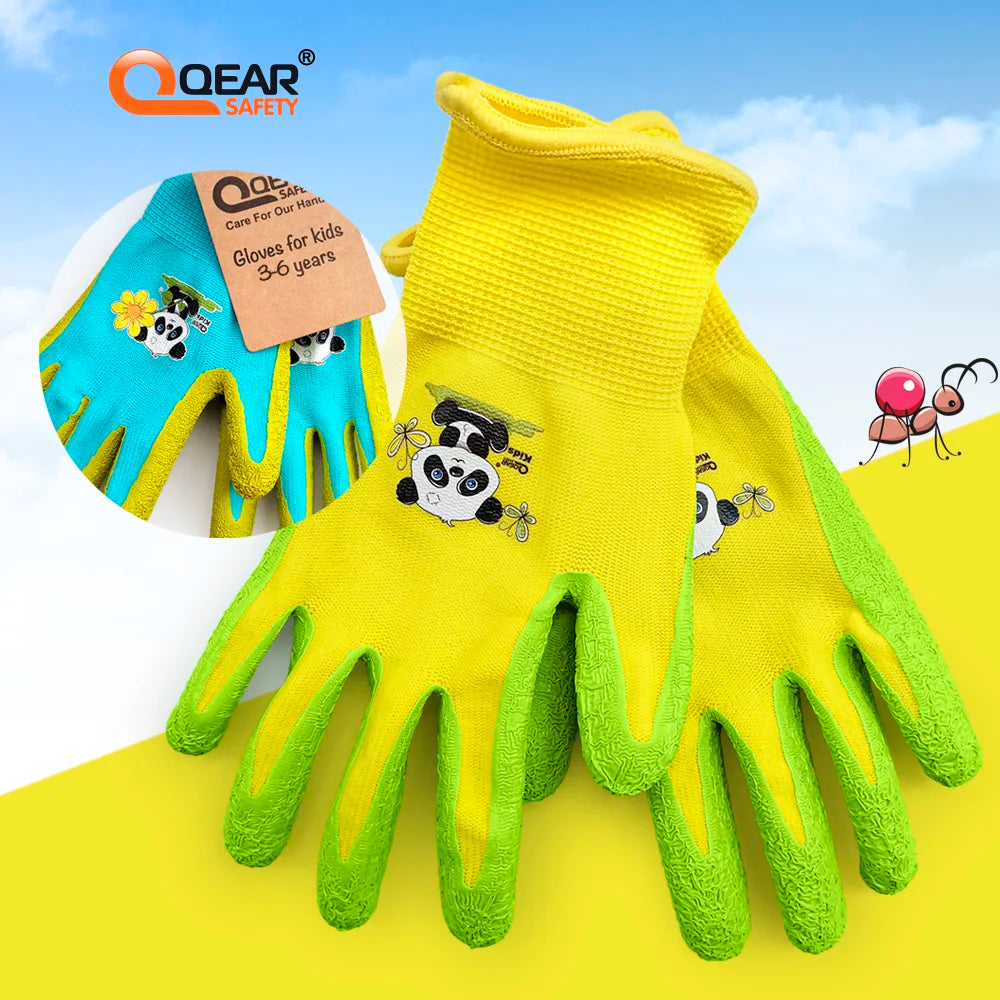 Kids/Toddler /Junior Garden Safety Rubber Coated Gloves, DIY, Age from Year 3 to Year 12, Palm Natural Latex Coated