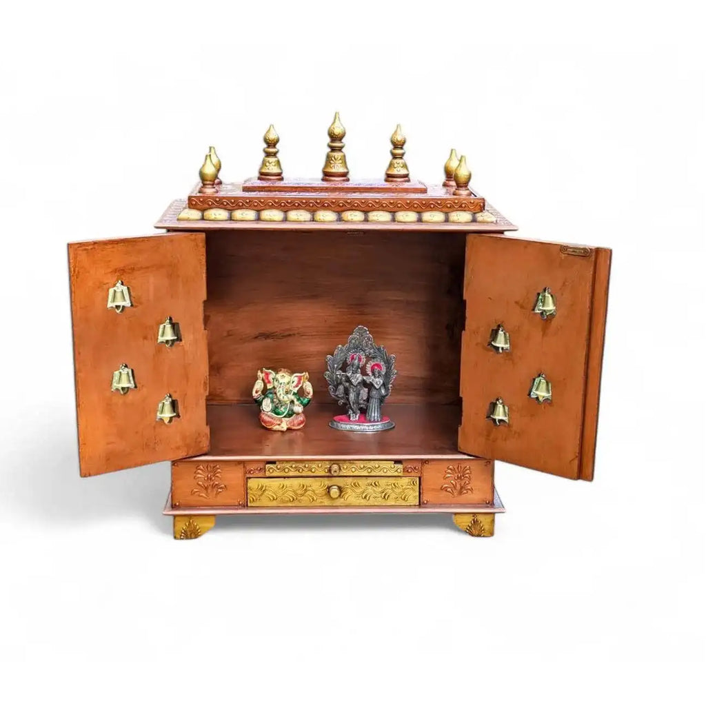 Antique Style Lightweight Durable Wooden Mandir Cabinet | Hand Painted Pooja Temple Home Decor Storage | Indian Religious Box