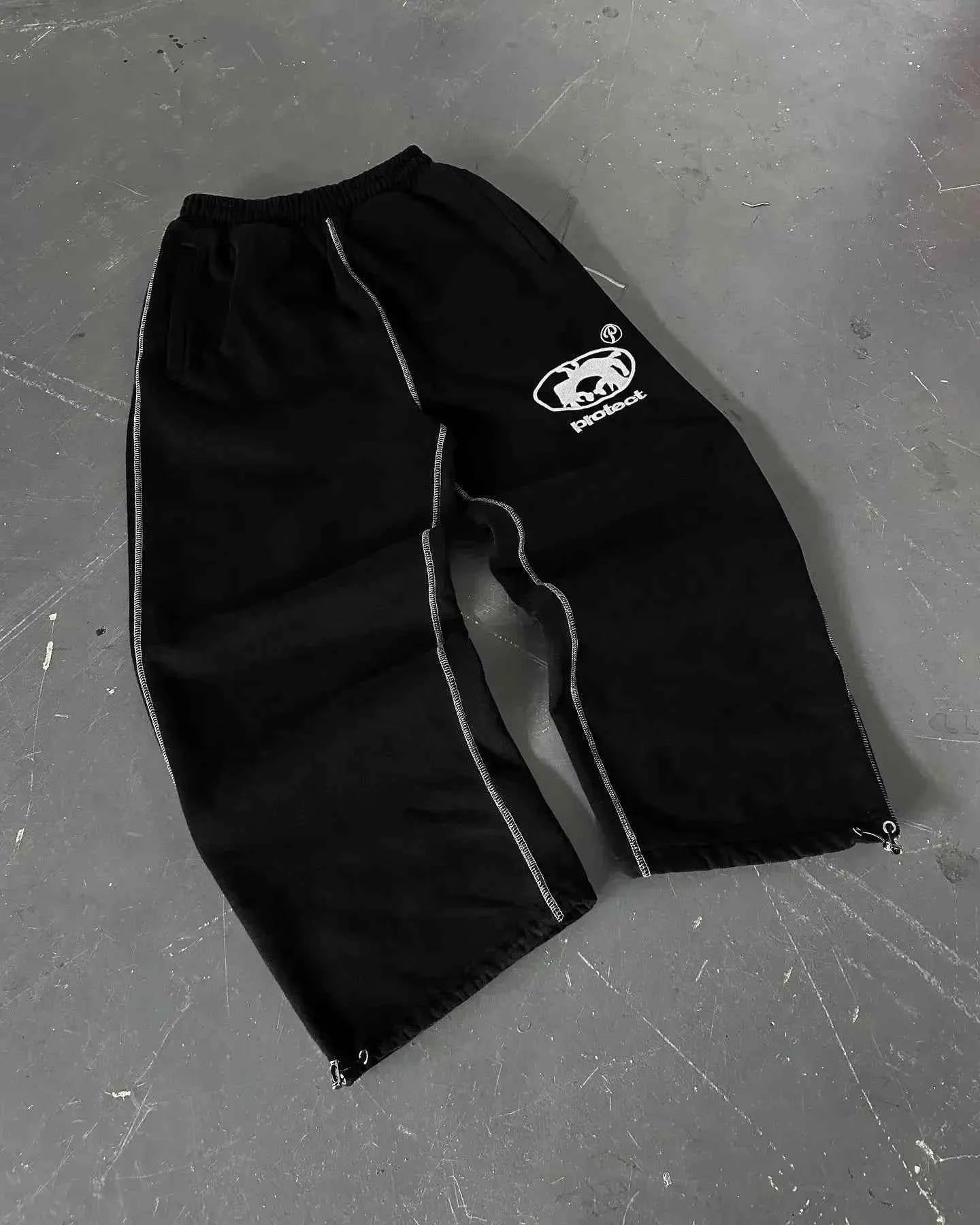 Y2K Retro Straight Pants Tracksuit Streetwear Pants Personalized Pant Leg Zipper Embroidery  Hip Hop Casual Joggers Men Pants