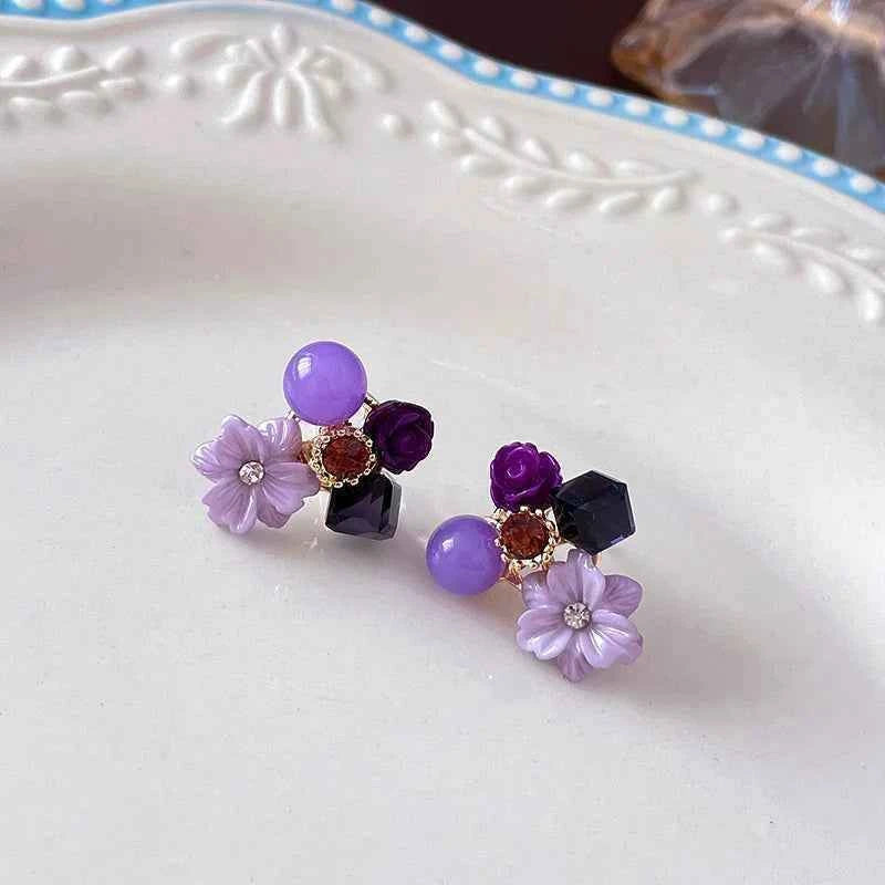 Colorful Flower Earrings Imitation Pearl Geometric Stud Earrings For Women Sweet Elegant Earrings For Party Banquet Jewelry Gift