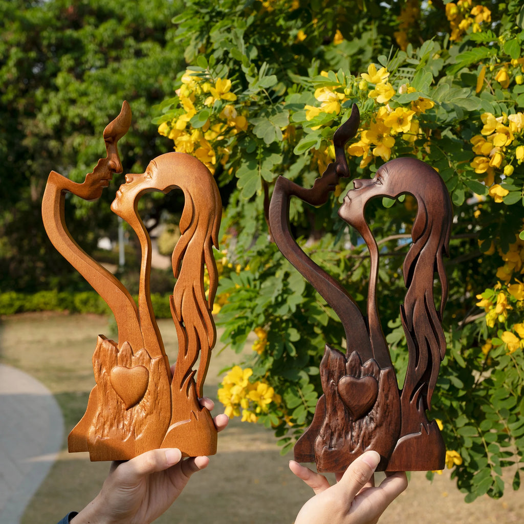 Eternal Love Home Decor Wooden Decor, Tabletop Sculpture, Couple Kissing Love Art, Statue, Couple Gift