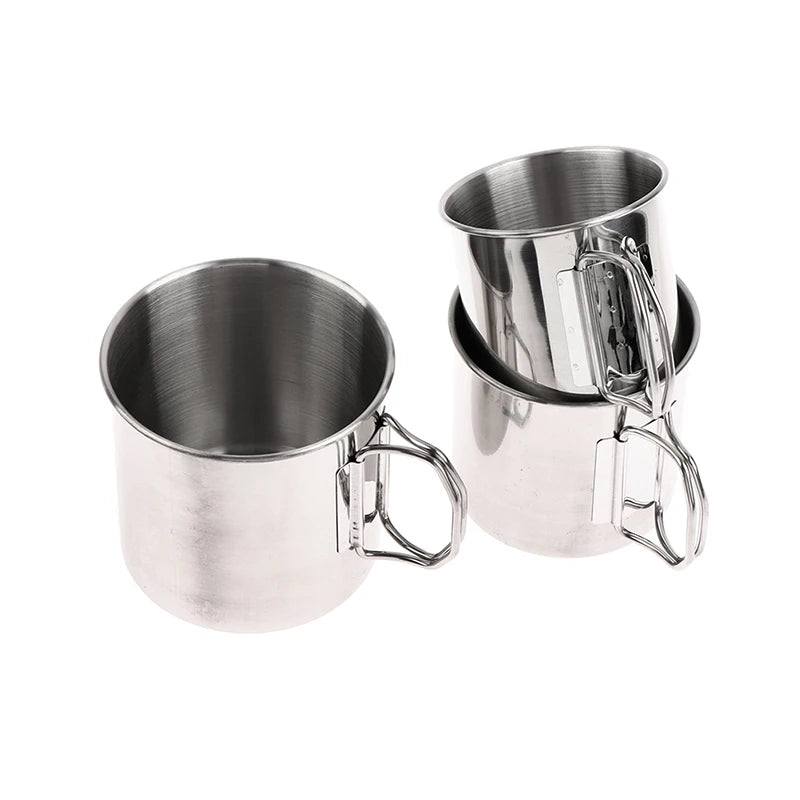 1Pc Stainless Steel Folding Handle Cup Portable Carabiner Cup Outdoor Camping Cups for Home Outdoor Camping Accessories
