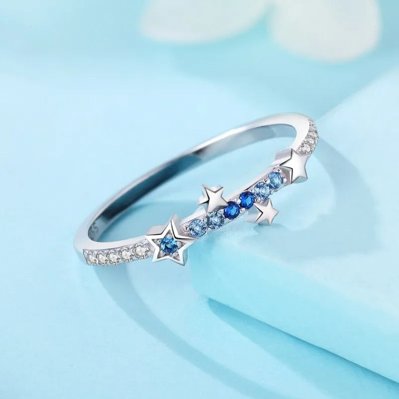 MISEFF Real 925 Sterling Silver Double Rings Simple Color Zircon Rings For Wedding Engagement Birthday Silver Jewelry Gift