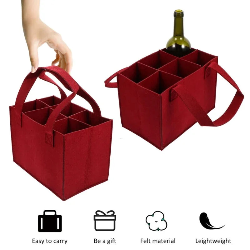 6 Bottles Felt Wine Bottle Holder Bag Grey Protective Wine Storage Bag Washable with Carry Handle Wine Bottle Carrier Wedding