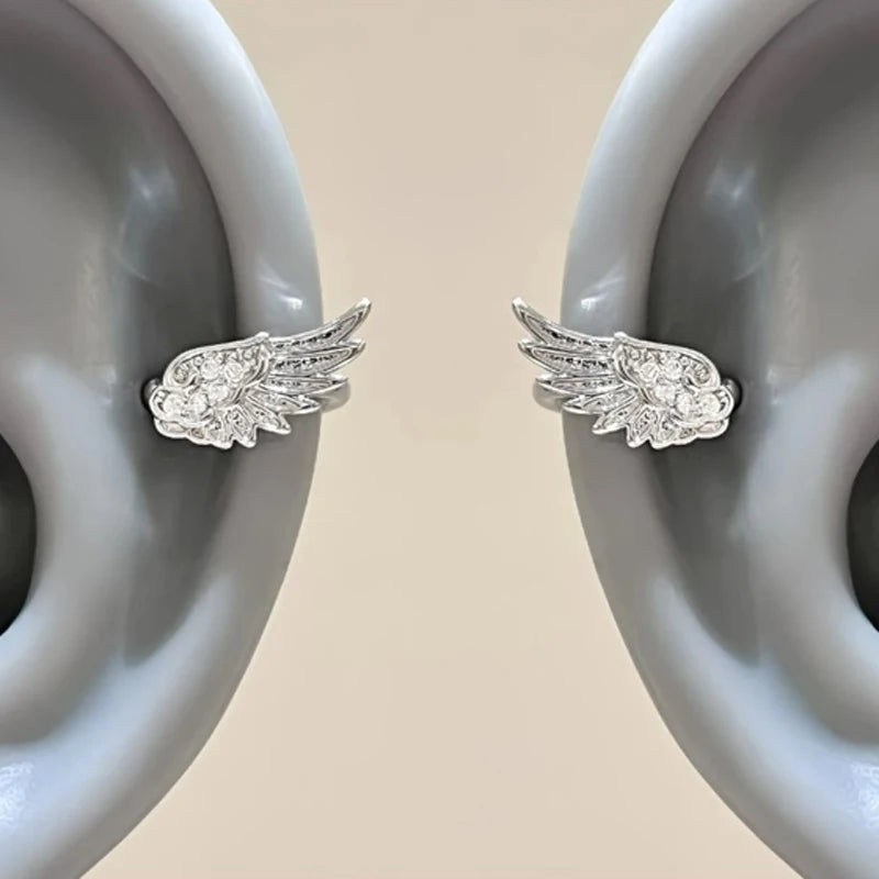 Fashion Zircon Wing Stud Earrings for Women Luxury Shiny Crystal Creative Angel Wings Cross Silver Color Ear Studs Jewelry Gifts