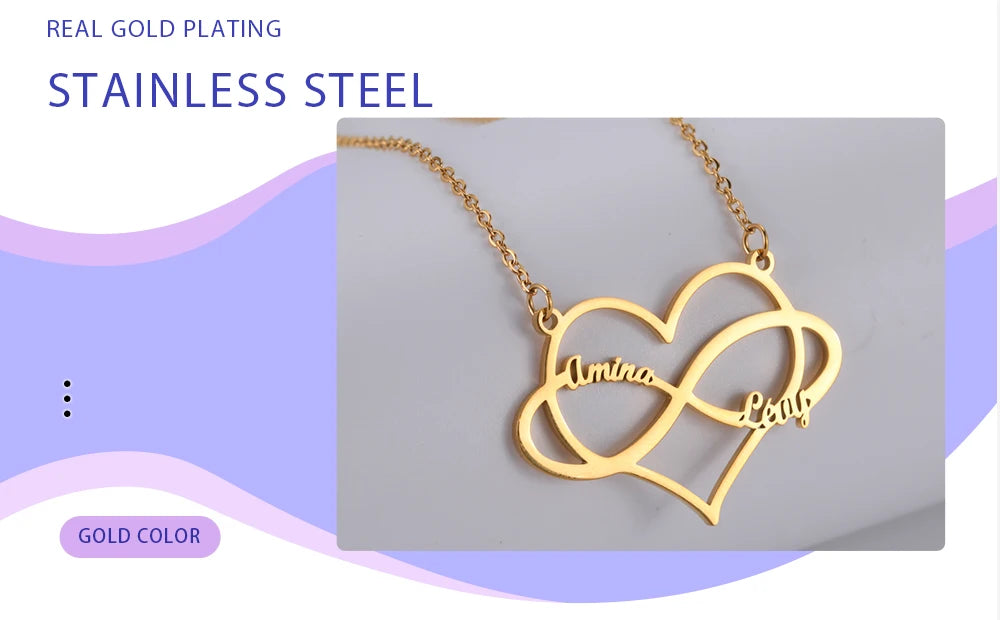 Infinite Symbol Personalized Necklace Name Heart Custom Chain Family Gift For Women Men Couple Friend Stainless Steel Jewelry
