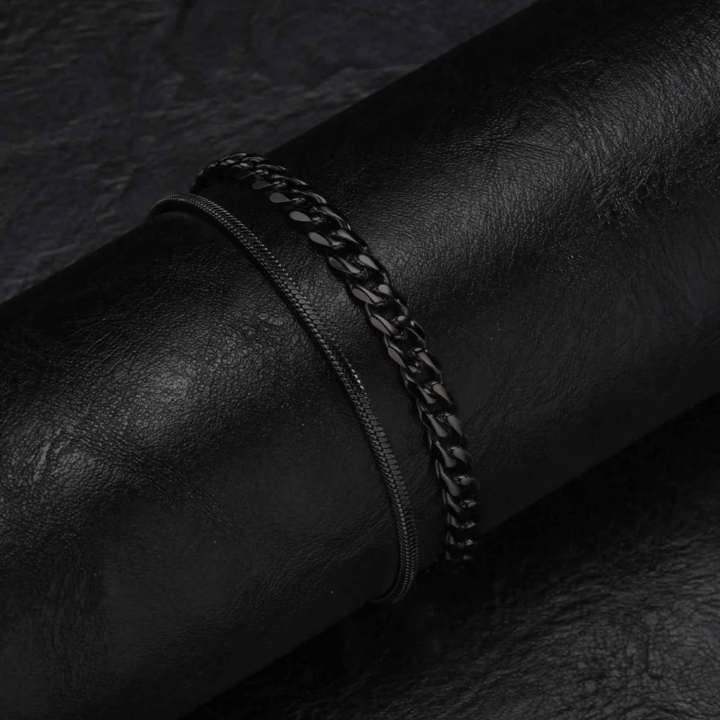 2pcs Men's Chain Bracelets,Stainless Steel Silver Gold Black Color Twist Rope Chain Wristband,Trendy Cuban Link Chains Gift