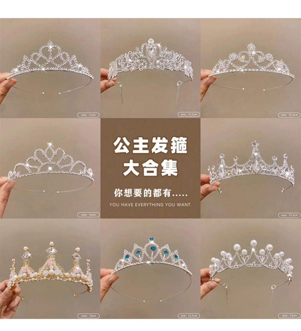 Children's Princess Crown Crystal Tiara Girls Hair Accessories High-end Atmosphere Dance Performance Birthday Gift Crown