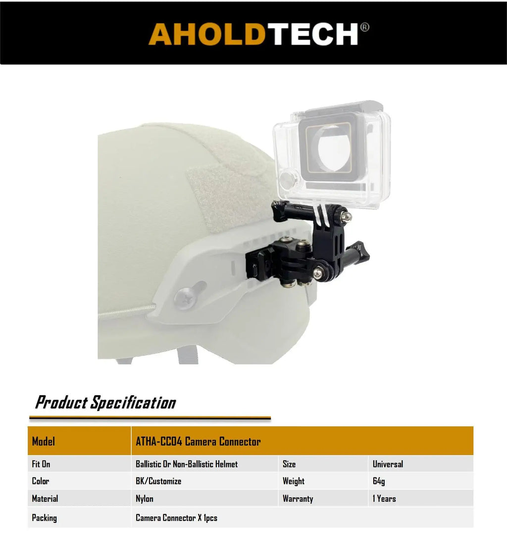 Aholdtech Tactical Bulletproof Helmet Accessories Flashlight Holder Light Clamp And NVG Mount Connector for Gopro Hero Cameras