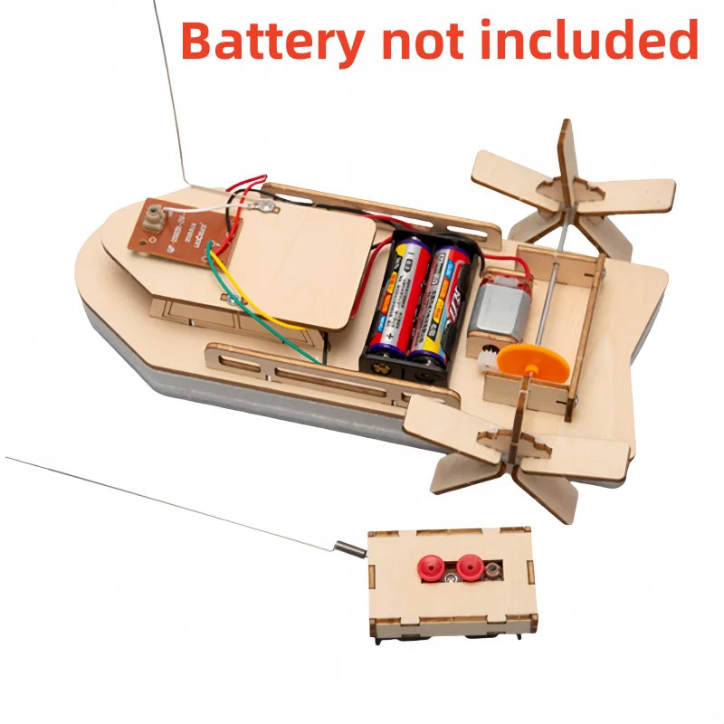 DIY Remote Control Boat Toys Wooden RC Boat Electronic Kids Handmade Building Educational Experimental Model Kit Puzzle Toy