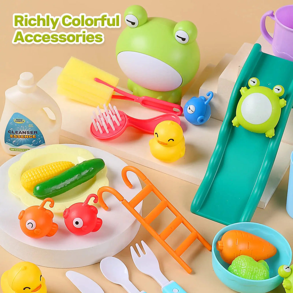Kids Electric Kitchen Sink Toys with Running Water, Pretend Play Dishwasher & Fishing Toys, Educational Role Play Gift for Girls