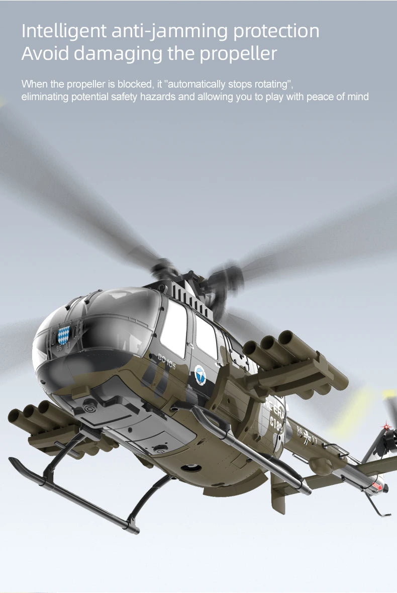 RC ERA C180 BO-105 2.4G 6CH Optical Flow Positioning TOF Altitude Hold Dual Brushless Motor 1:25 Scale Flybarless RC Helicopter