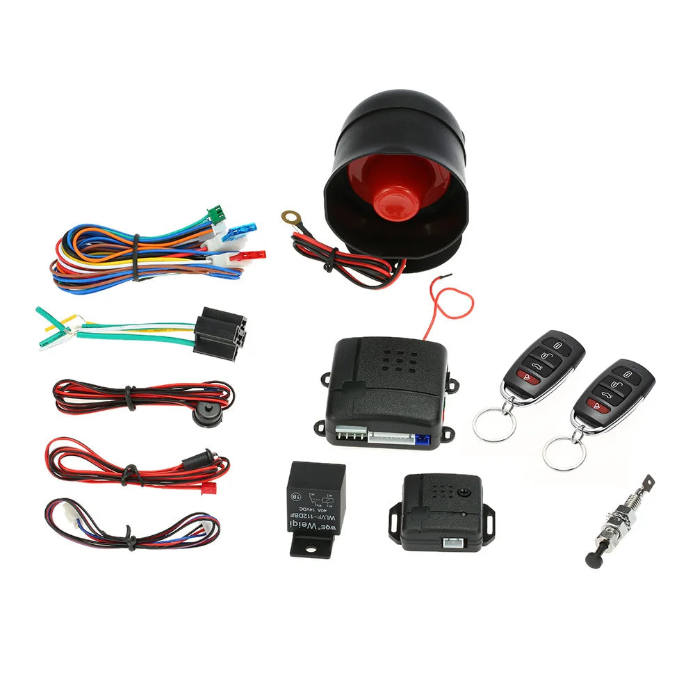Universal Car Vehicle Security System Burglar Alarm Protection Anti-theft System 2 Remote with Siren Wiring Harness Programmable