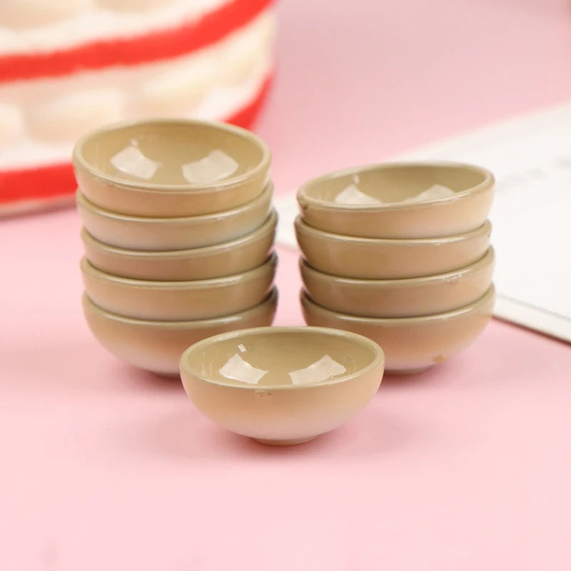 10pcs Dollhouse Miniature Bowl Dish Round Rice Bowl Tableware Dollhouse Kitchen Dining Accessory Resin Play House Toys