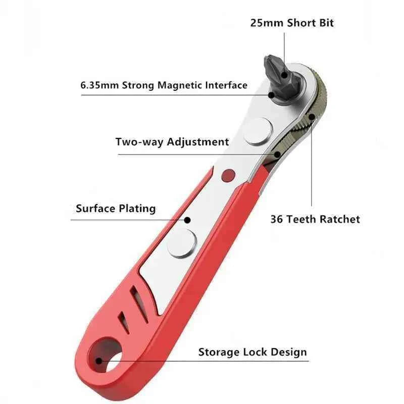 Multifunctional Bidirectional Ratchet Screwdriver Right Angle Magnetic Wrench Cross Shaped Short Screw Orange Tool