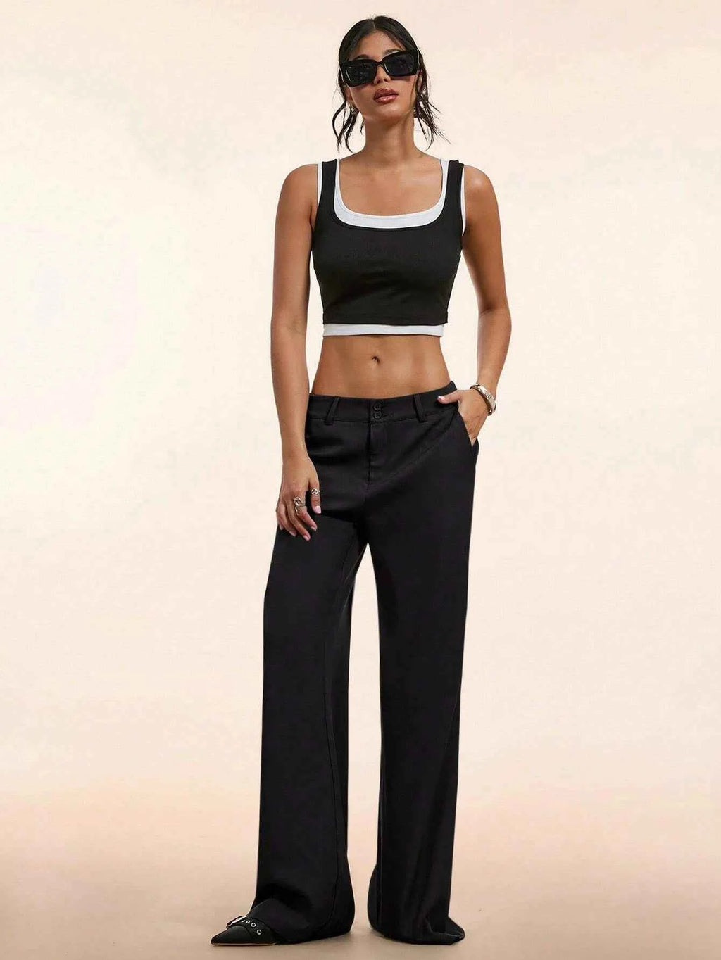 Women's Elegant Low Waist Personalized Slight Flared Leg Pants Casual Ribbed Wide Leg Mopping Trousers Streetwear 2025