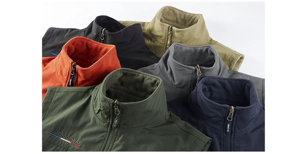 Winter Men's Multi-pocket Vests Casual Outdoor Fleece Fishing Vest for Men Warm Photographic Tooling Sleeveless Jackets Clothing