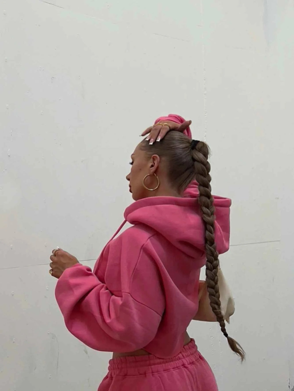 Women Hooded Zip-up Cropped Sweatshirt and Long Pants 2 Piece Sets 2025 Autumn Casual Hoodies Sweatpants Suit Tracksuits