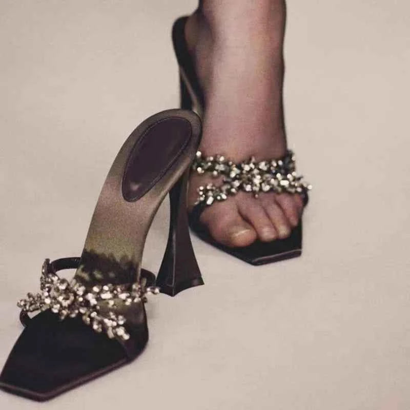 Crystal High Heels Slippers Women Elegant Dress Shoes Fashion Sexy Sandals 2025 Summer Beach Flip Flops Luxury New Mujer Slides