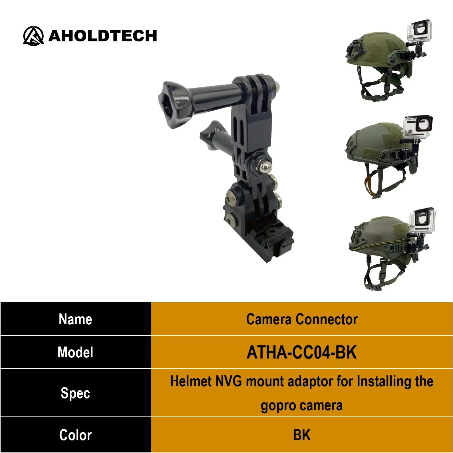 Aholdtech Tactical Bulletproof Helmet Accessories Flashlight Holder Light Clamp And NVG Mount Connector for Gopro Hero Cameras