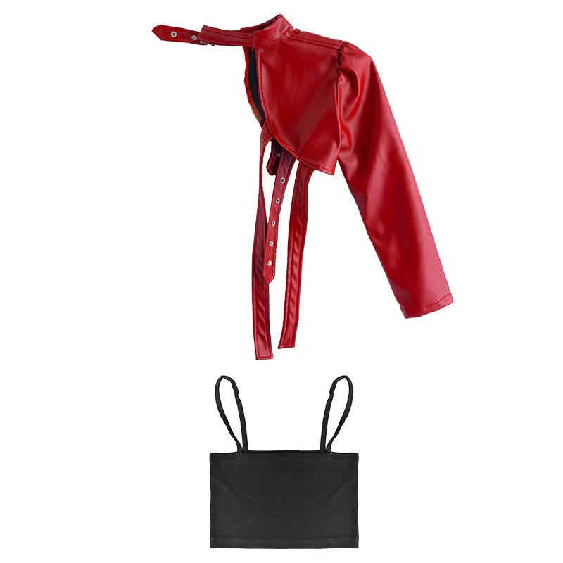 Kid Hip Hop Clothing T Shirt Crop Top Wine Red Arm Sleeve Faux Leather Casual Cargo Pants for Girl Jazz Dance Costumes Clothes
