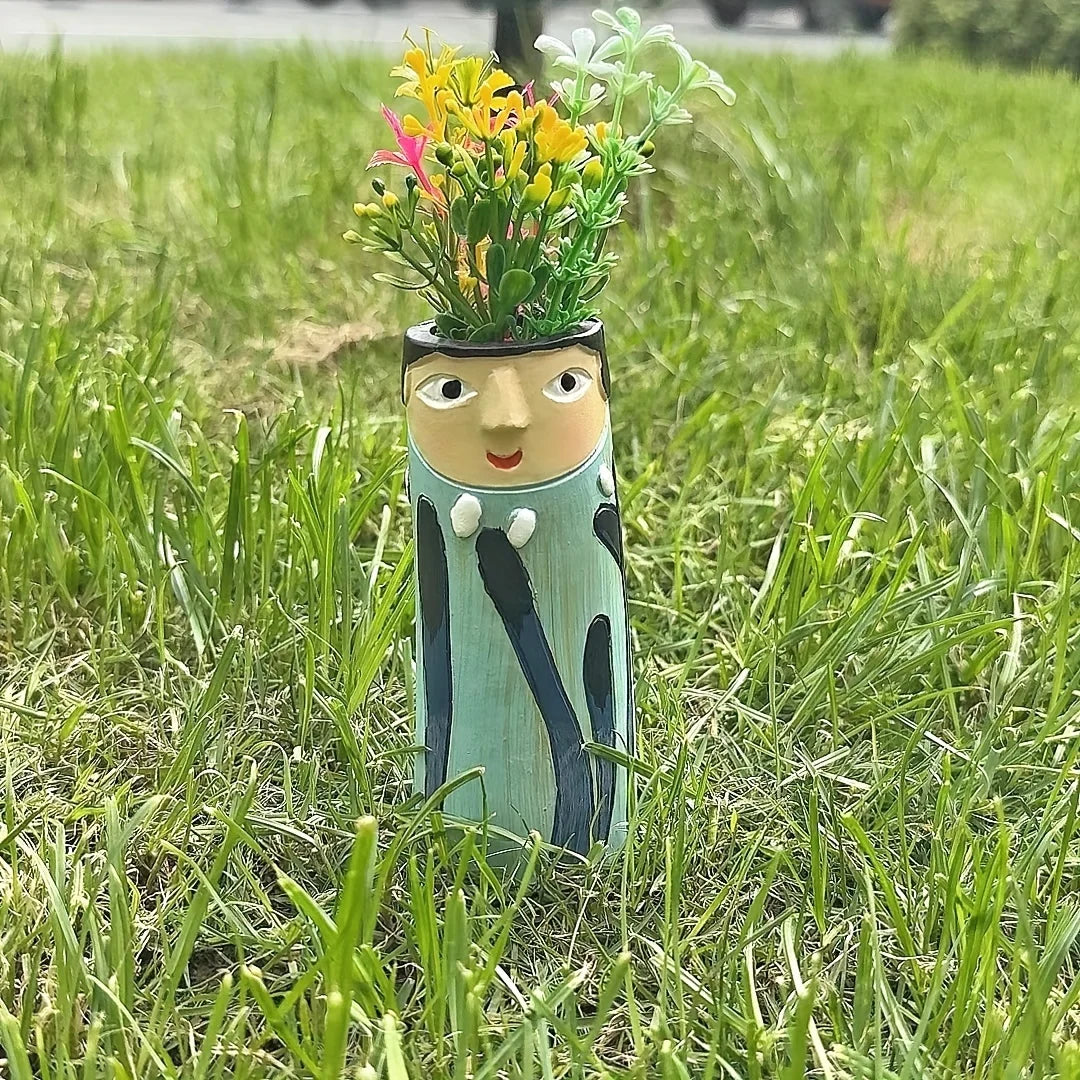 Handcrafted Bohemian Face Resin Artistic Vase - Home Decor Accent Ornament