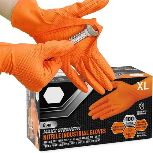 8Mil Super Duty Orange Nitrile Gloves Disposable Diamond Textured Safety Protective Work Gloves Auto Mechanic Industrial Gloves