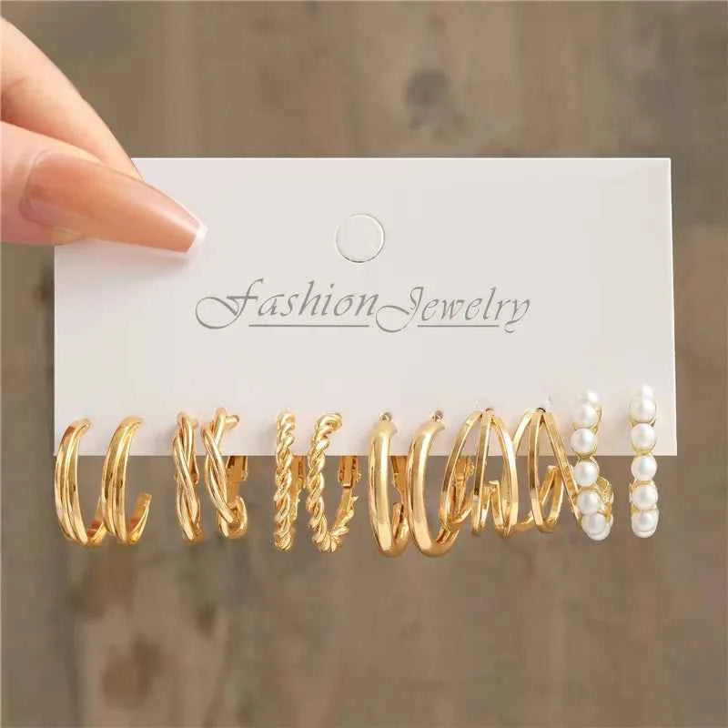 Silver Color Twist Hoop Earrings Set Brincos Heart Pearl Hoops Vintage Metal Geometric Earrings for Women 2023 Trendy Jewerly