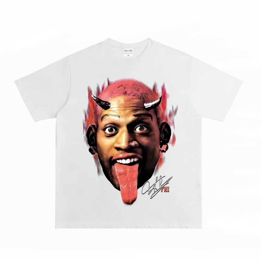 Fashion Men Women T-shirt Rodman American Street Big Head Crew Neck Short Sleeve Cotton T-Shirt Loose Street Wear Tops Clothing