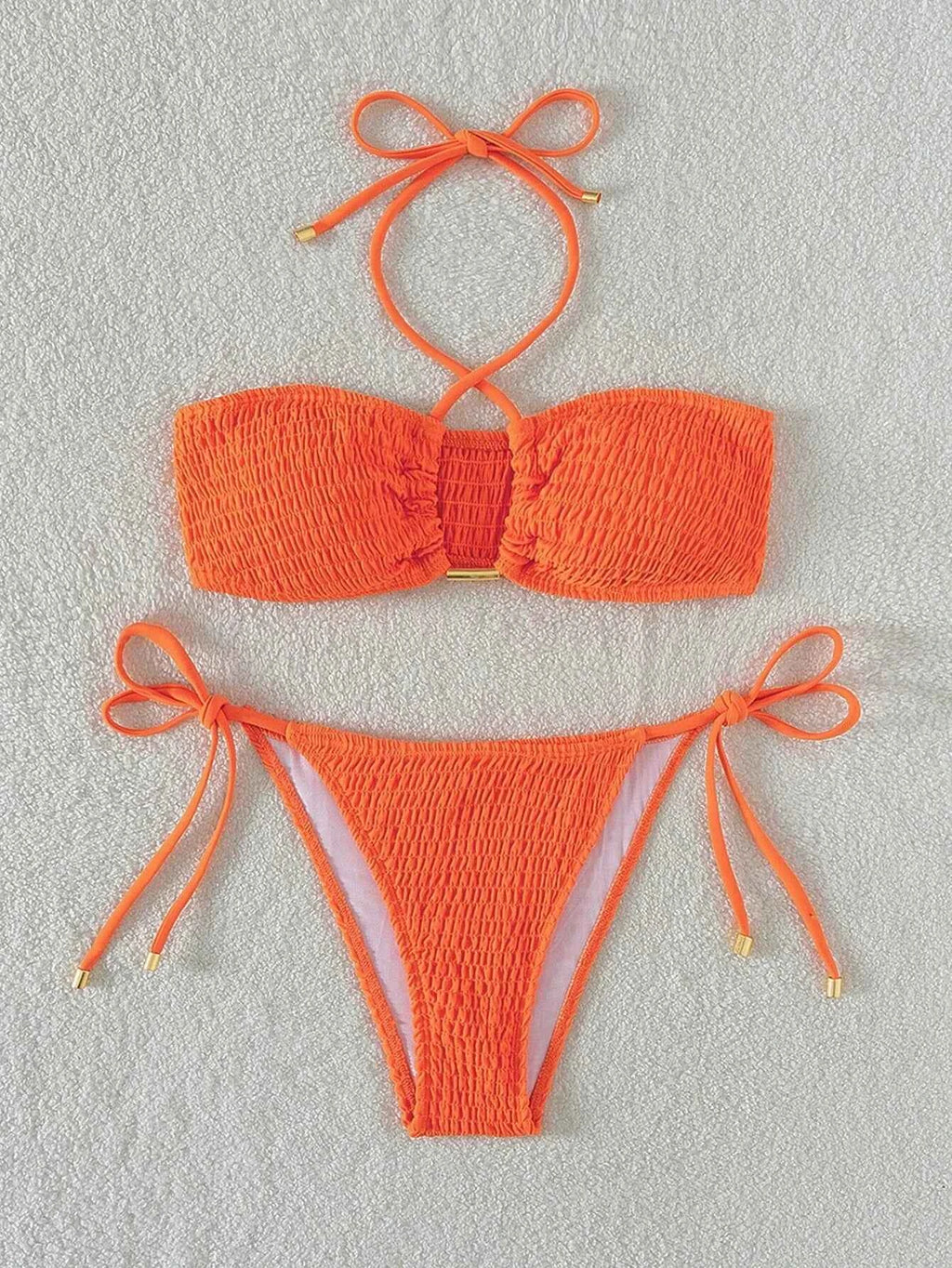 Sexy Triangle Bikini 2024 Women Red Black Ribbed Push Up Micro Swimsuit Cut Out Metal Designer Bathing Suit Knot Thong Swimwear