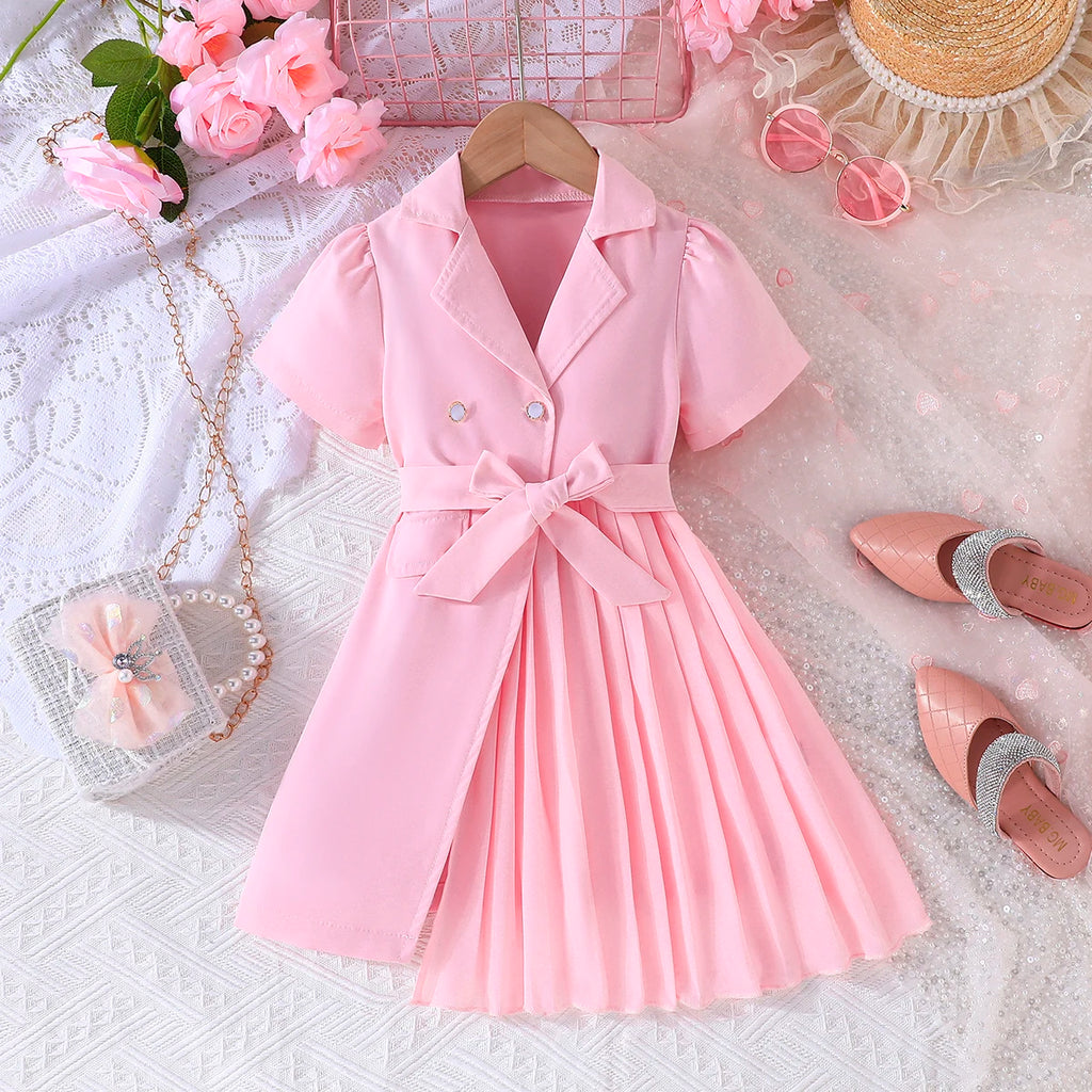 Ceeniu 3-8Y Kid's Jacket Dresses For Girls Lapel Patchwork Frill Blazer Dress For Girls Fashionable Children Clothes Girls