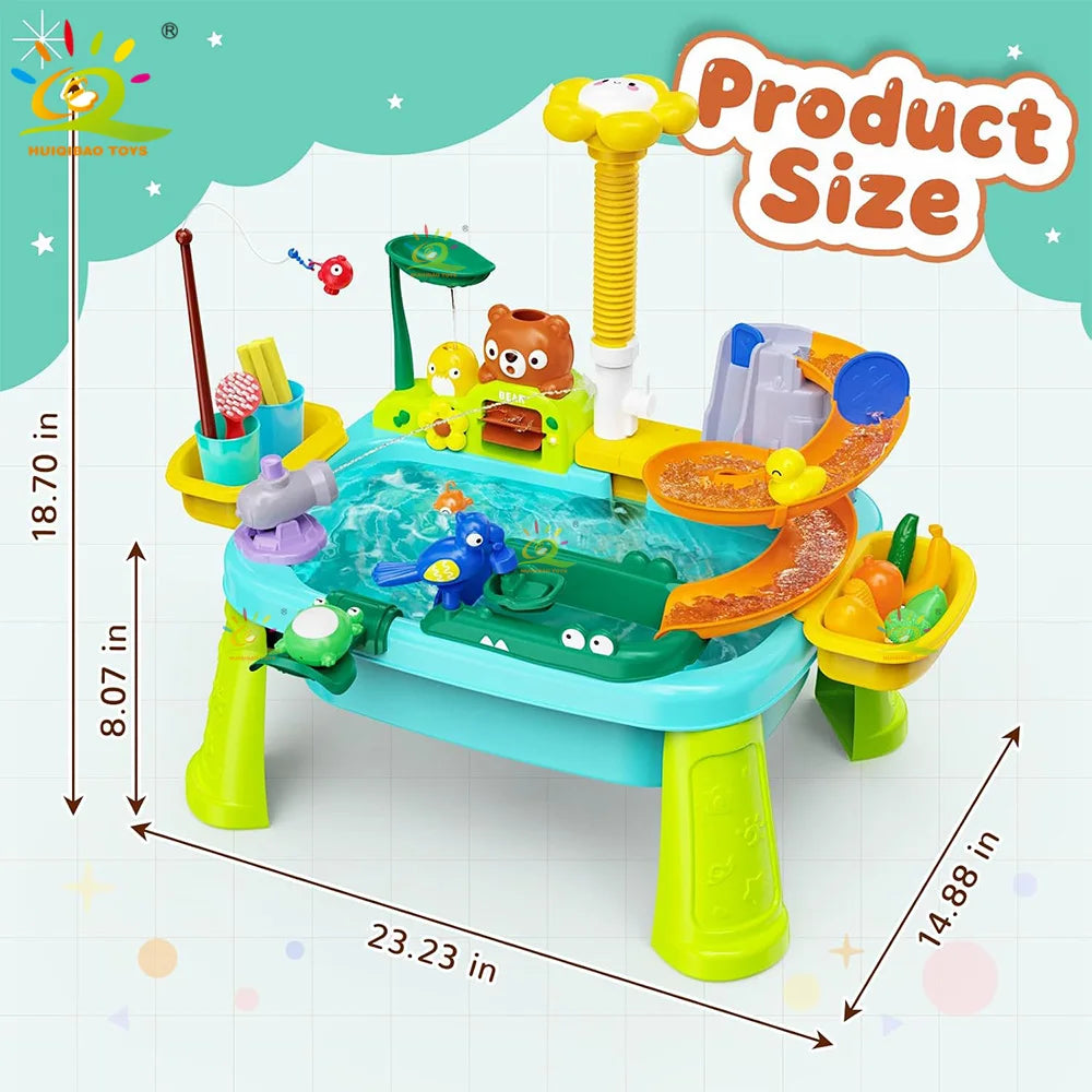 Electric Kitchen Play Set for Kids, Sink, Fishing Slide Water Park, Family Role-Playing Games, Early Learning Toys for Babies