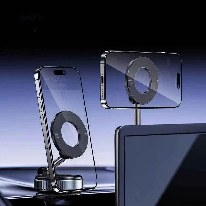 Rotating Folding Magnetic Phone Holder Vacuum Suction Mag Stand for Car Navigation Gym Kitchen - Universal GPS Streaming Bracket