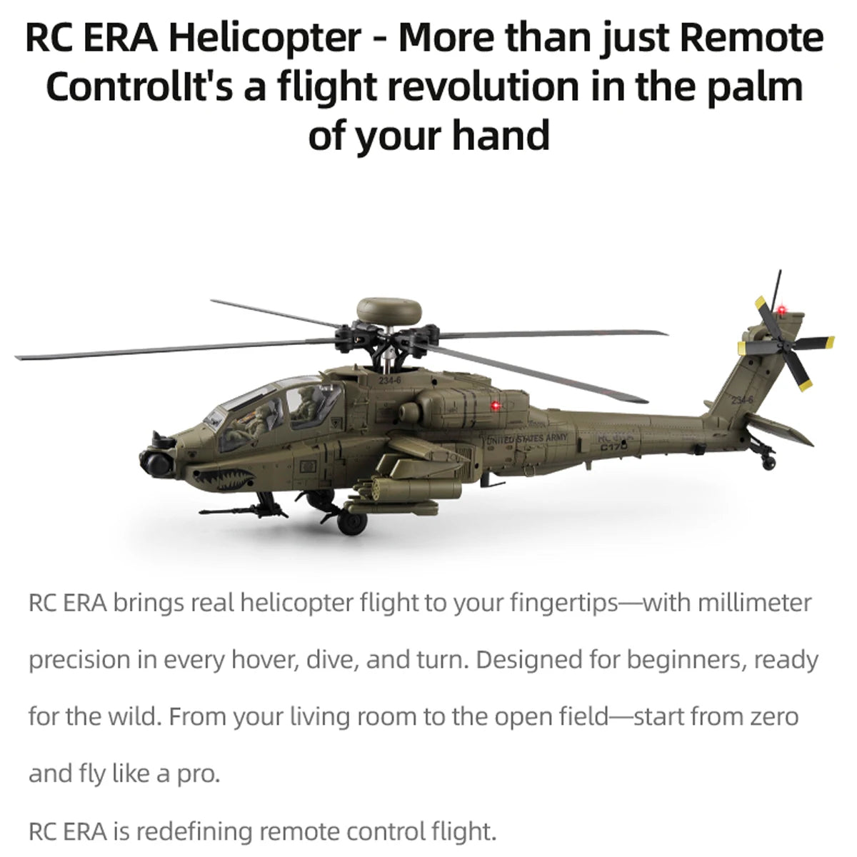 NEW RC ERA C170 RC Helicopter 6CH Optical Flow Positioning Apache Brushless Stunt Armed RC Helicopter Model One-key Inverted Toy