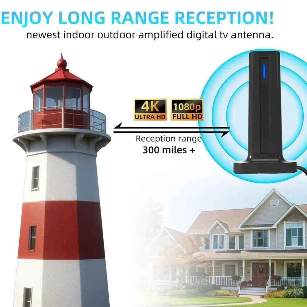 Digital TV Antenna For Smart TV Indoor TV Antenna Long Range Reception HDTV Antenna Supports 4K 1080p With Stick Base