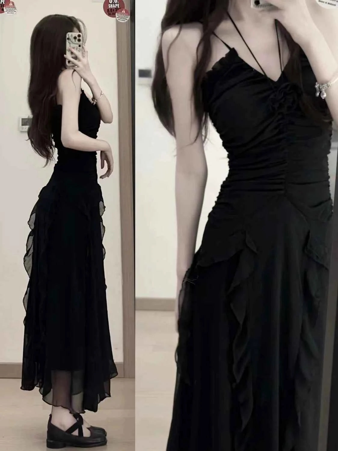 Design Style Small Black Dress Women's Summer Waist Wrap Show Thin Super y2k formal occasion vestidos 2023 women dress