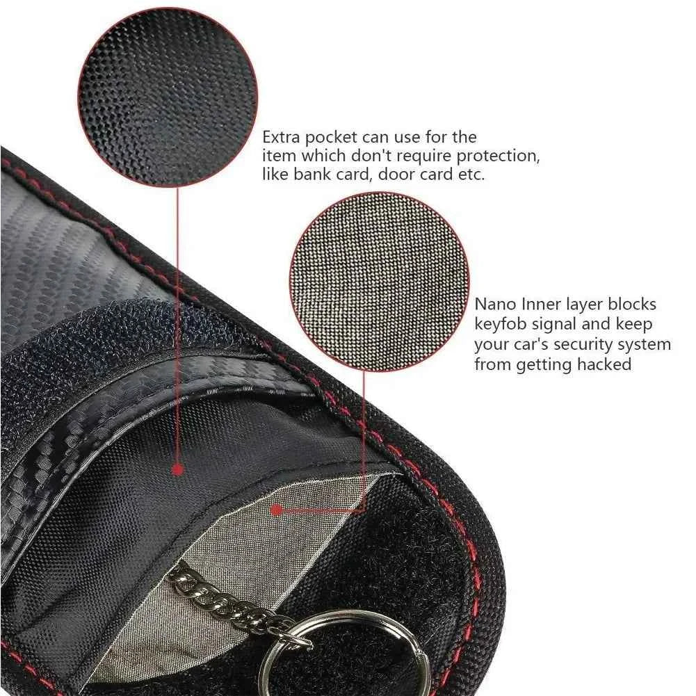 Faraday Bag for Key Fob Cage Protector Car RFID Signal Blocking Key Fob Protector Anti-Theft Pouch Double-Layers of Carbon Fiber