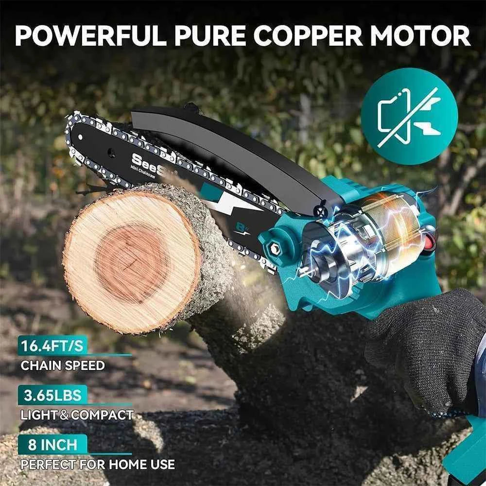SEESII 8'' Mini Cordless Chainsaw kit Electric Chainsaw Wood Cutter Pruning Garden Power Tools For Makita 18V Battery pin