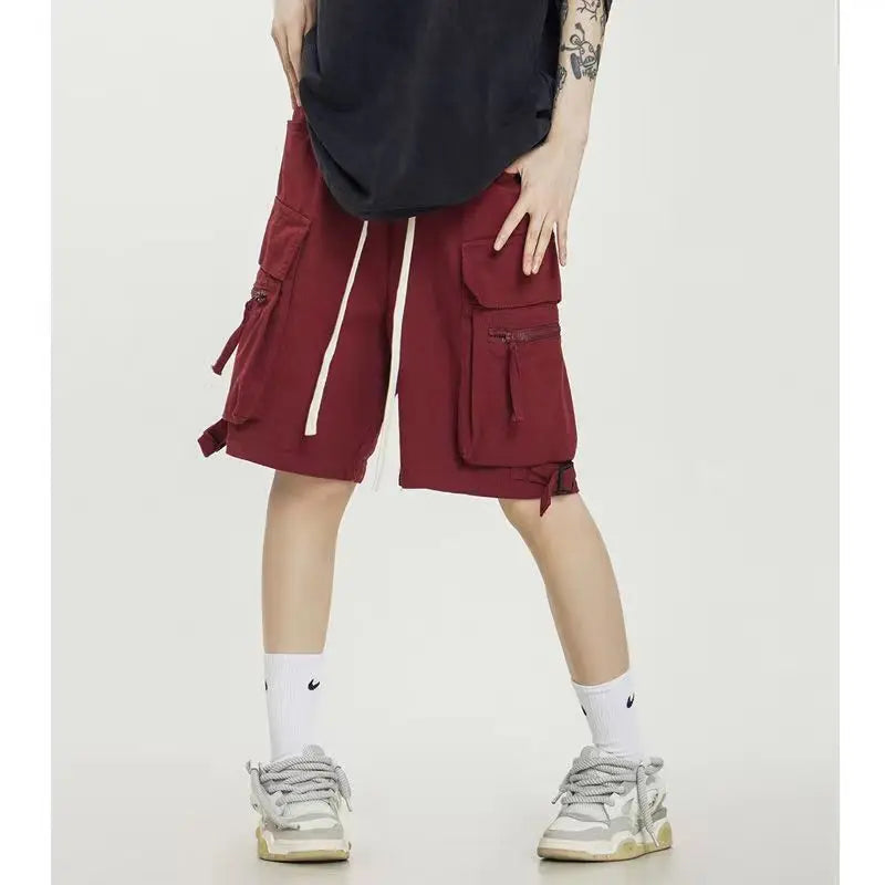 American style high street wind assault shorts men zipper design Harajuku casual tooling outdoor five-point pants summer