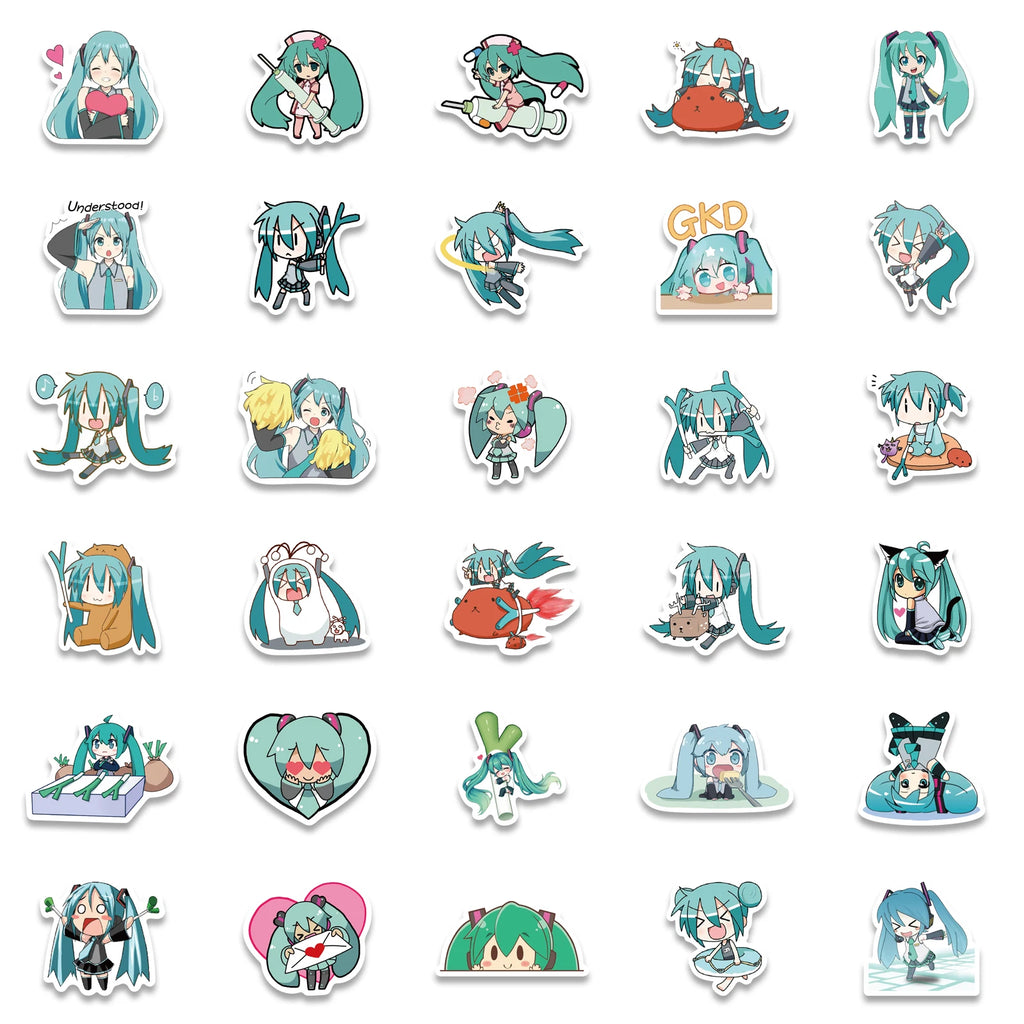 50PCS Cartoon Chibi Cute Miku Graffiti Stickers for Luggage Laptop Ipad Skateboard Gift Mobile Phone Car Stickers