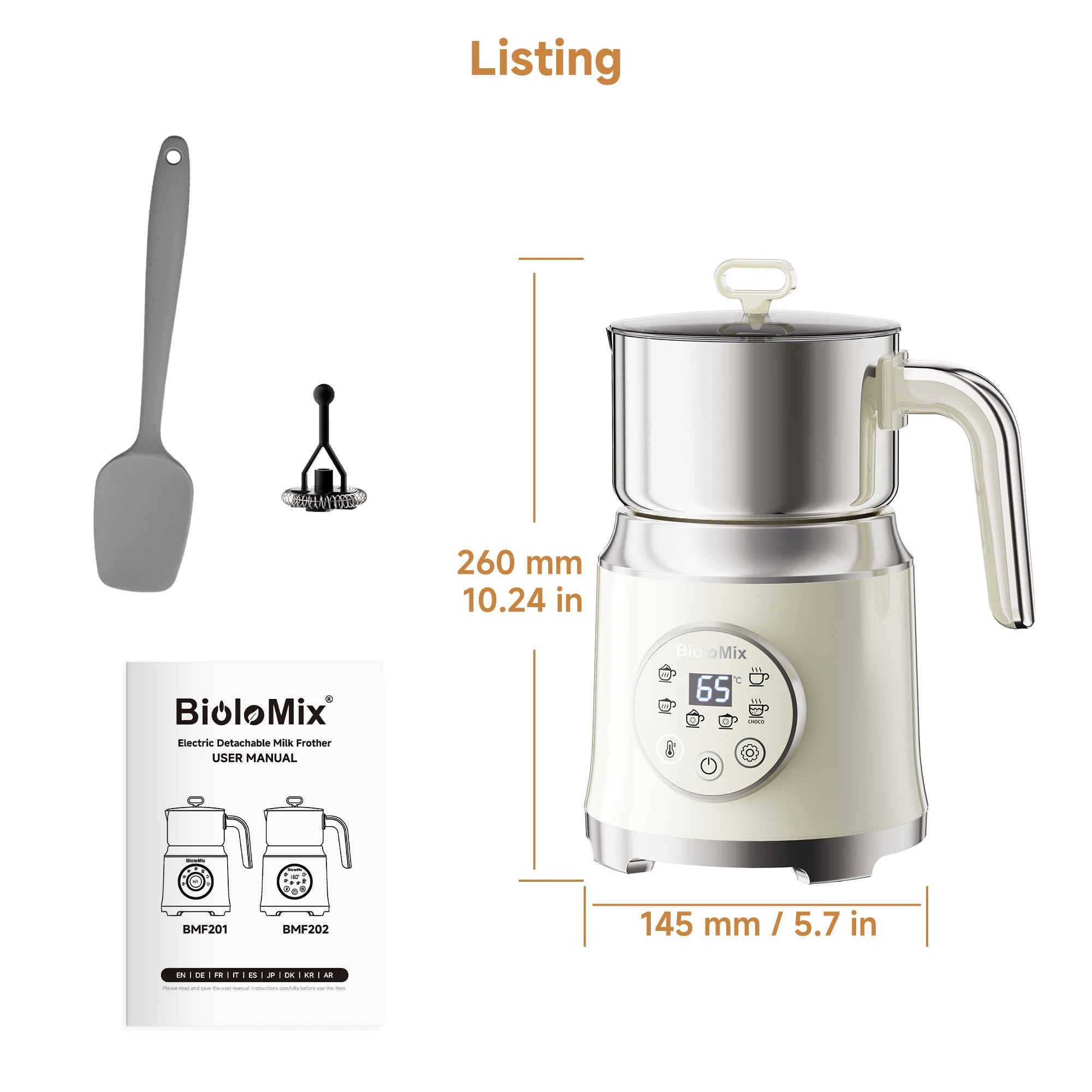 BioloMix 7-in-1 Steamer Detachab Electric Milk Frother Automatic Hot/Cold Foam Maker for Coffee, Hot Chocolate Dishwasher Safe