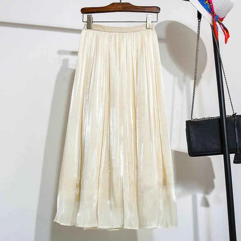 2025 Spring/Summer New Luster  A-line Women Skirt Solid Color High Waist French Paris Style Elegant Asymmetrical Skirt
