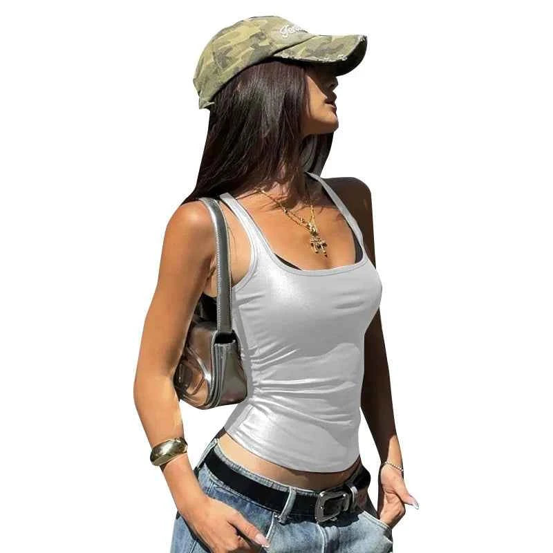 Women's Solid Square Collar Tank Top Sleeveless Y2K Korean Fashion Edgy Summer Ropa De Mujer Camison Verano