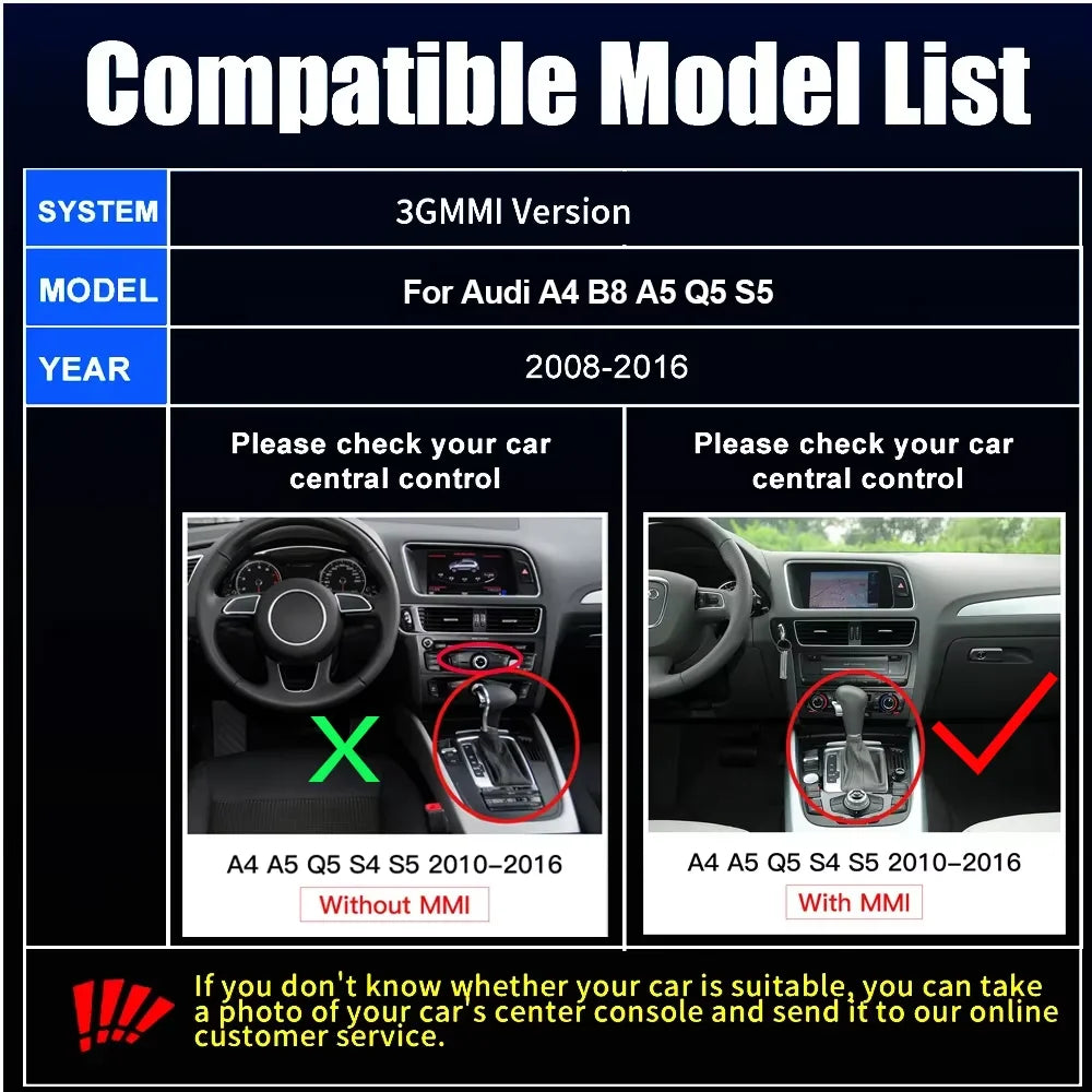 AUTOABC For Audi A4 B8 A5 Q5 S5 2009-2015 Wireless CarPlay Android Auto with mmi 3g with AirPlay Rearview Camera Mirror link