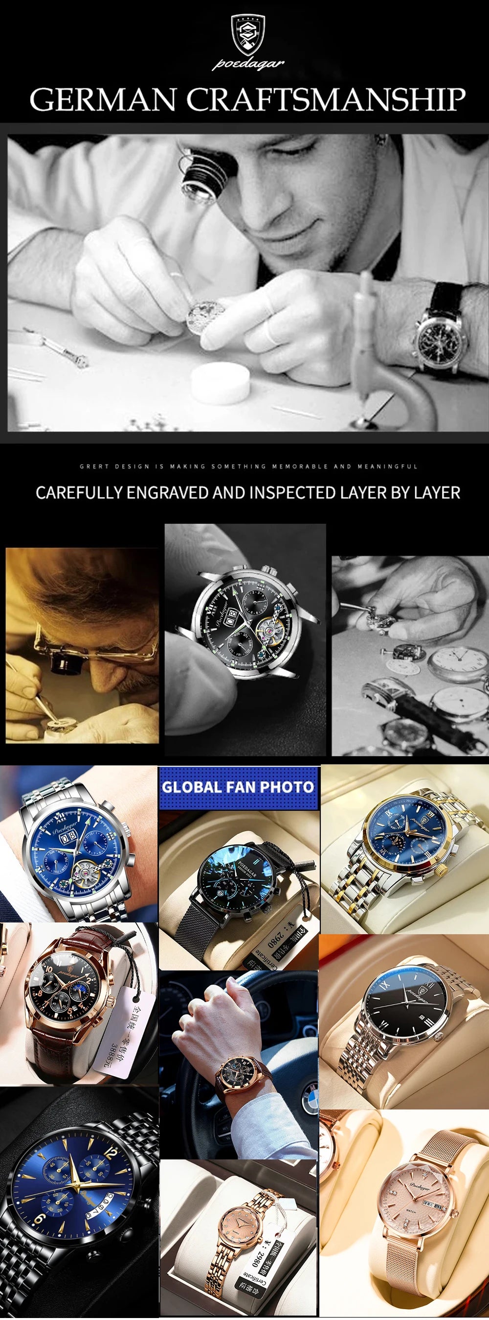 POEDAGAR LED Luxury Men Watch Luminous Week Date Dual Time Display Digital Man Clock Alarm Electronic Men's Quartz Watches Reloj