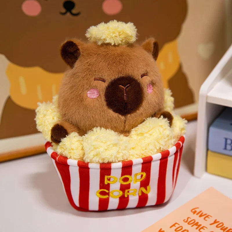 Adorable Plush Pig Bear Capybara Stuffed Animals Set Popcorn Lotus Containers Soft Home Nursery Decor Gift Kids Baby