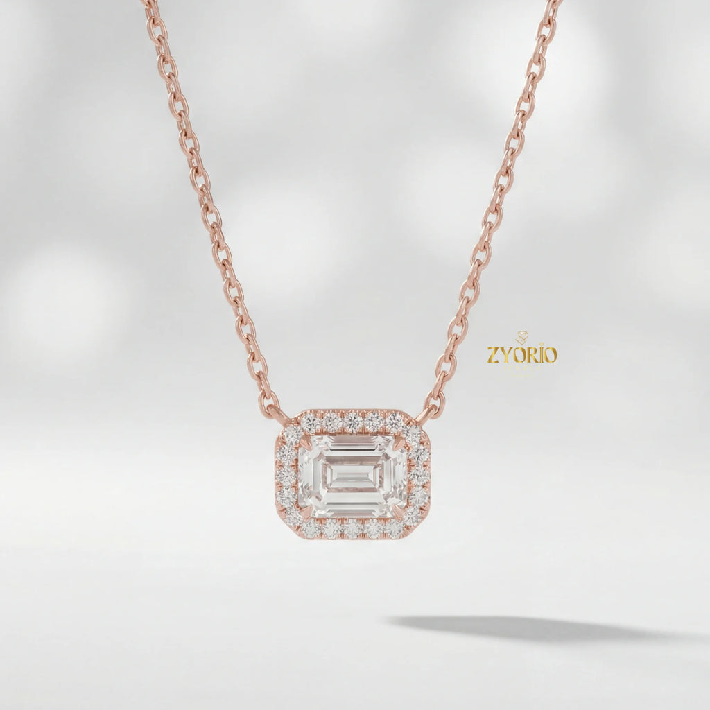 Sterling Silver Emerald Cut Halo Lab Grown Diamond Pendant Necklace Women Elegant Engagement Jewelry Custom OEM ODM