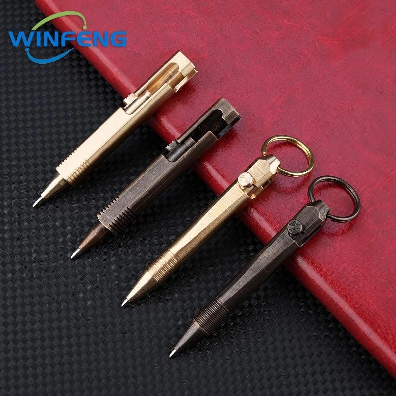 Mini Brass Bolt Action Tactical Pen Keychain Business Signature Ballpoint Pen for Self Defense School Student Office Stationery