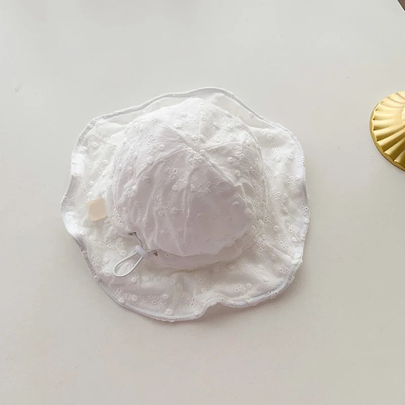Hollow Out Flower Baby Hat Summer Soft Cotton Breathable Bucket Hat For Newborn Sun Protection Adjustable Toddler Kid Panama Cap